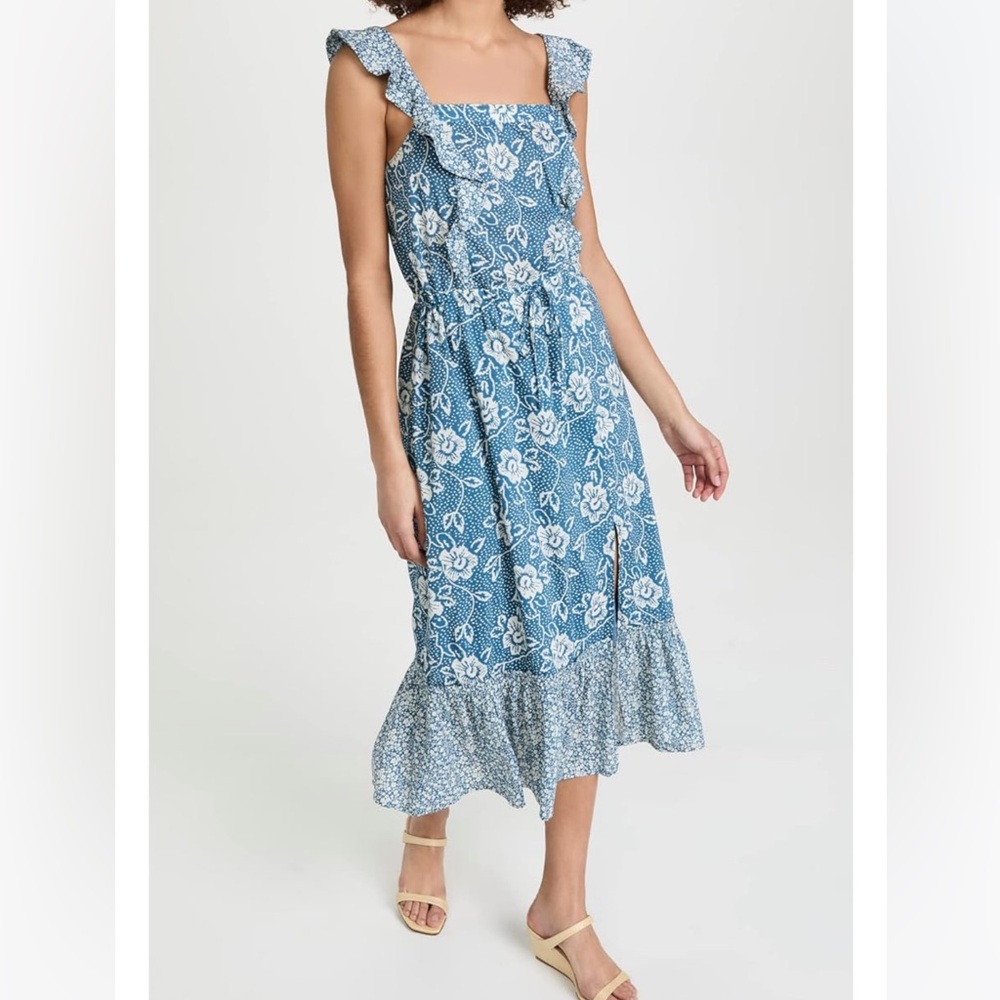 Paige Flutter-Sleeve Midi Dress Light Blue Floral Dress Womens Size Small